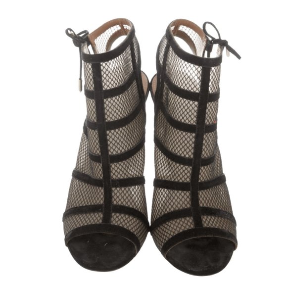 Aquazzura Oui Baby Mesh Peep-Toe Sandals Heels - Picture 11 of 13